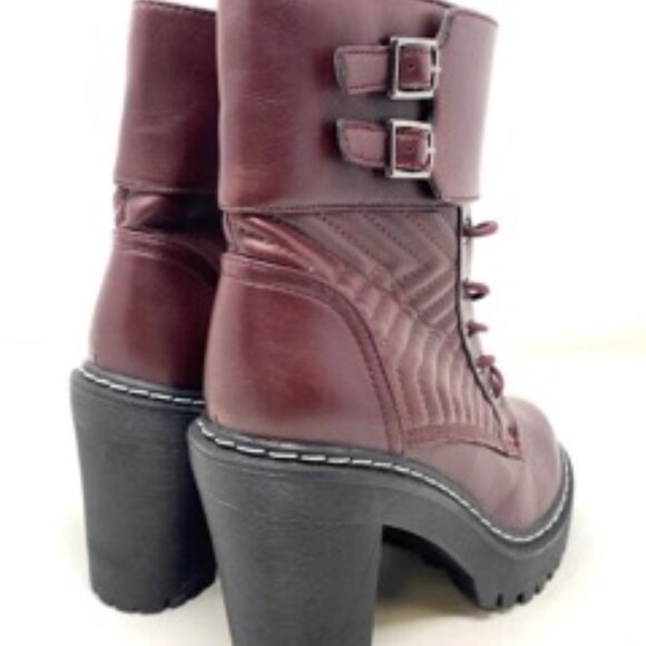 XOXO Women's Jackie X0223703 4" Chunky Combat Bootie Burgundy Red Size 8 - Picture 5 of 7